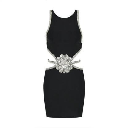 Fashion Elegant Heavy Embroidery Hot Drilling Hollow Out Stitching Bandage Short Women's Clothing Dress - Ocean Vault