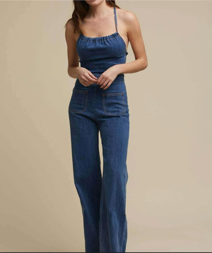 Slim Fit Slimming Fashion Street Retro Style High Waist Denim Jumpsuit
