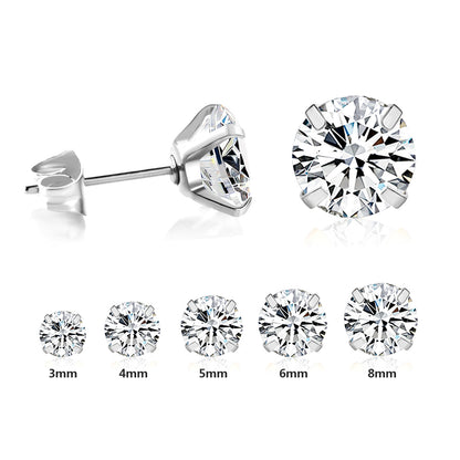 Simple Temperament Four-grab Round White Diamond Earrings Stainless Steel Fine Needle Earrings