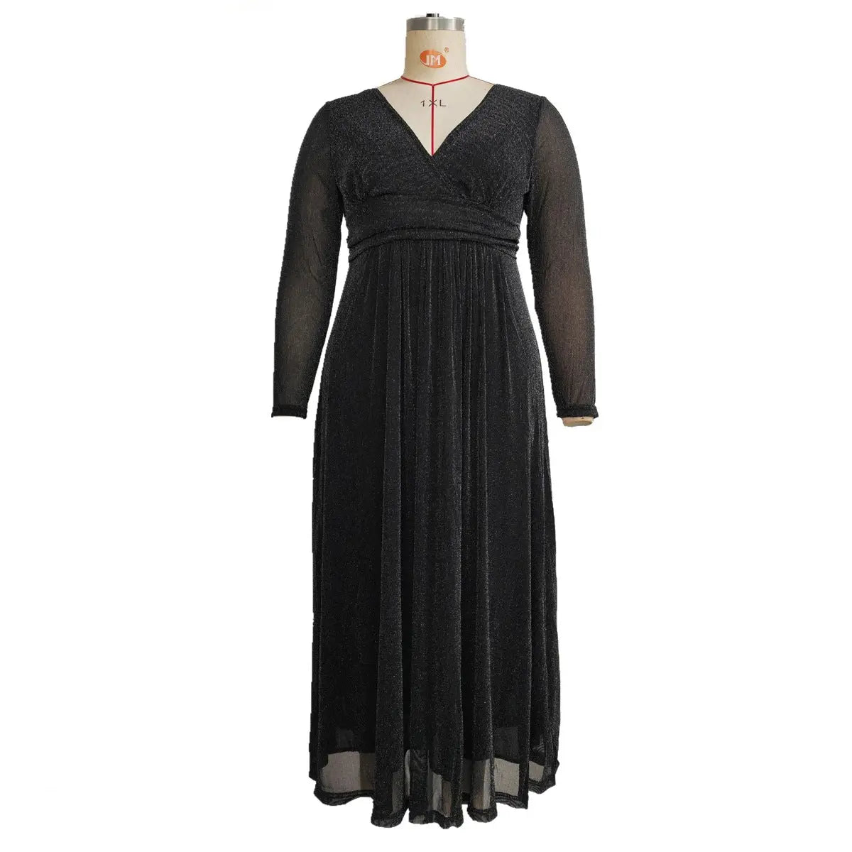 European And American V-neck Long Sleeve Mesh Dress - Ocean Vault