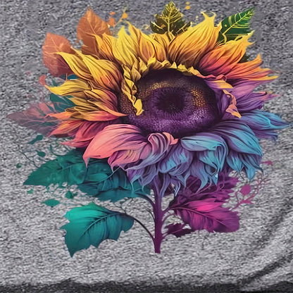 Women's Short Sleeve Round Neck T-Shirt - Colorful Sunflower Print Summer Casual Top