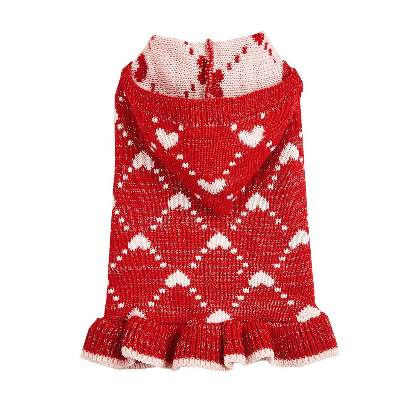 Small Dog Sweater Hoodies Dress Winter Knit Cute Clothing Heart Puppy Clothes For Dogs Cats Soft Warm Pet Outfits With Leash Hole