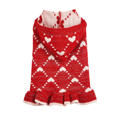 Small Dog Sweater Hoodies Dress Winter Knit Cute Clothing Heart Puppy Clothes For Dogs Cats Soft Warm Pet Outfits With Leash Hole