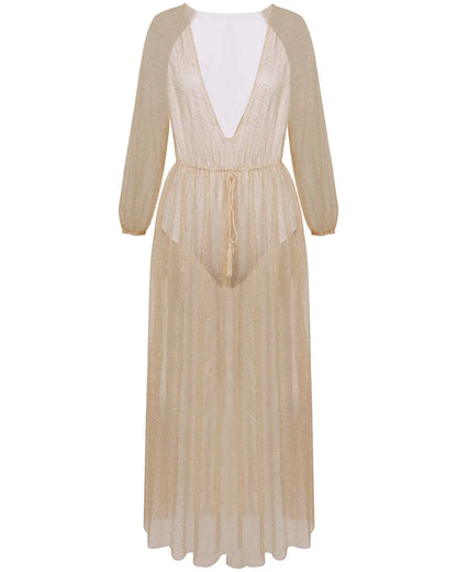 European and American style foreign trade hot drilling long-sleeved bikini outer cover shirt beach resort sun protection clothing - Ocean Vault