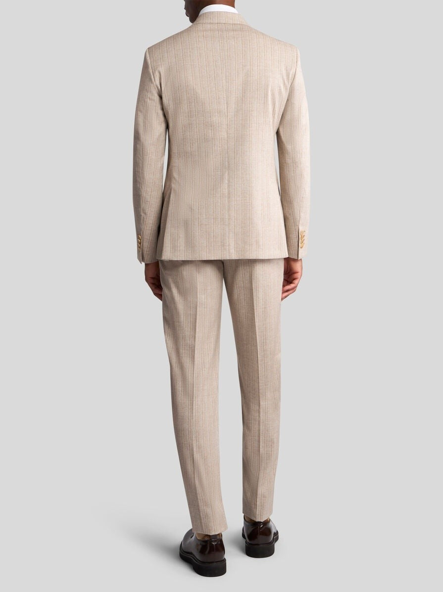 Men's Light Brown Pinstripe Suit Set With Subtle Plaid Details