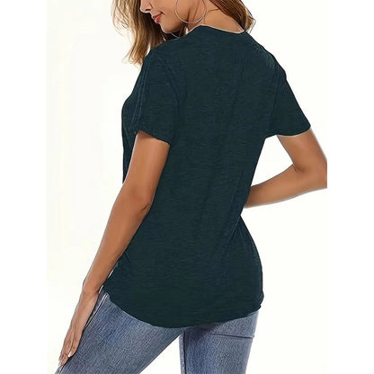 Women's Lakeside Rowing Scene Print Short Sleeve T-Shirt Casual Crew Neck Summer Top