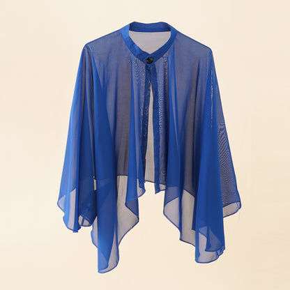 Solid Color Ventilation Shawl Button Chiffon Sunscreen Women's Fashion