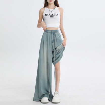 Thin Drawstring Casual Mopping Pants For Women High Waist Loose Slimming Wide Leg Pants
