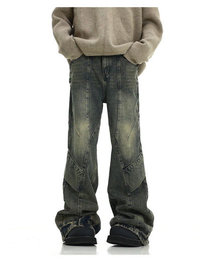 American Retro Distressed Yellow Mud Washed Jeans