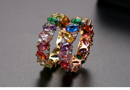 European And American Fashion Color Zircon Ladies Ring