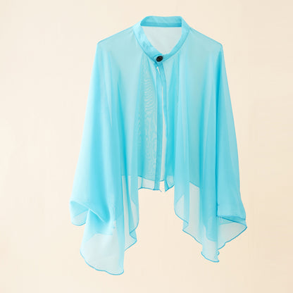 Solid Color Ventilation Shawl Button Chiffon Sunscreen Women's Fashion