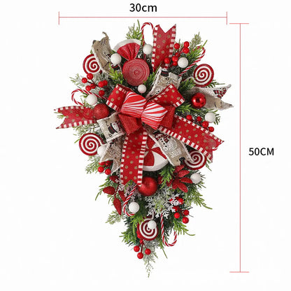 Christmas Wreath Candy Upside Down Tree Garland Artificial Xmas Ornament Hpme Porch Window Door Wall Hanging Decoration - Ocean Vault