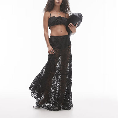 Flowers Elastic Waist Lace Skirt