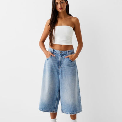 Low Waist Loose Denim Cropped Pants