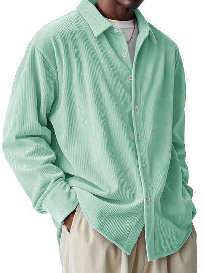 Men's Loose Trendy Long Sleeve Solid Color Polo Collar Shirt