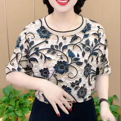 Fashionable Middle-aged And Elderly Design Sense Western Style Youthful-looking Short Sleeve