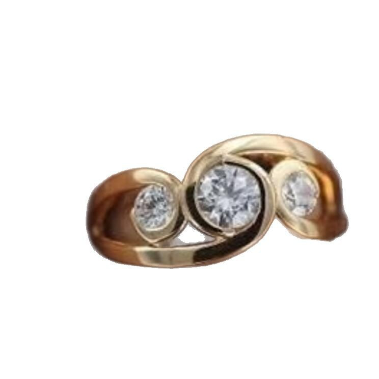 Gold Inlaid Zircon Fashion Geometry Pattern Vintage Ring