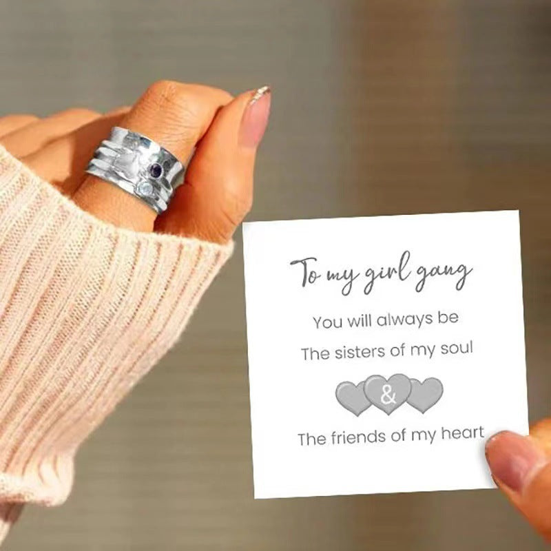 Soul Heart-dependent Diamond-embedded Rotatable Love Heart-shaped Ring