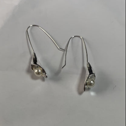 Geometric Silver Inlaid Pearl Dark Night Ear Hanging Retro