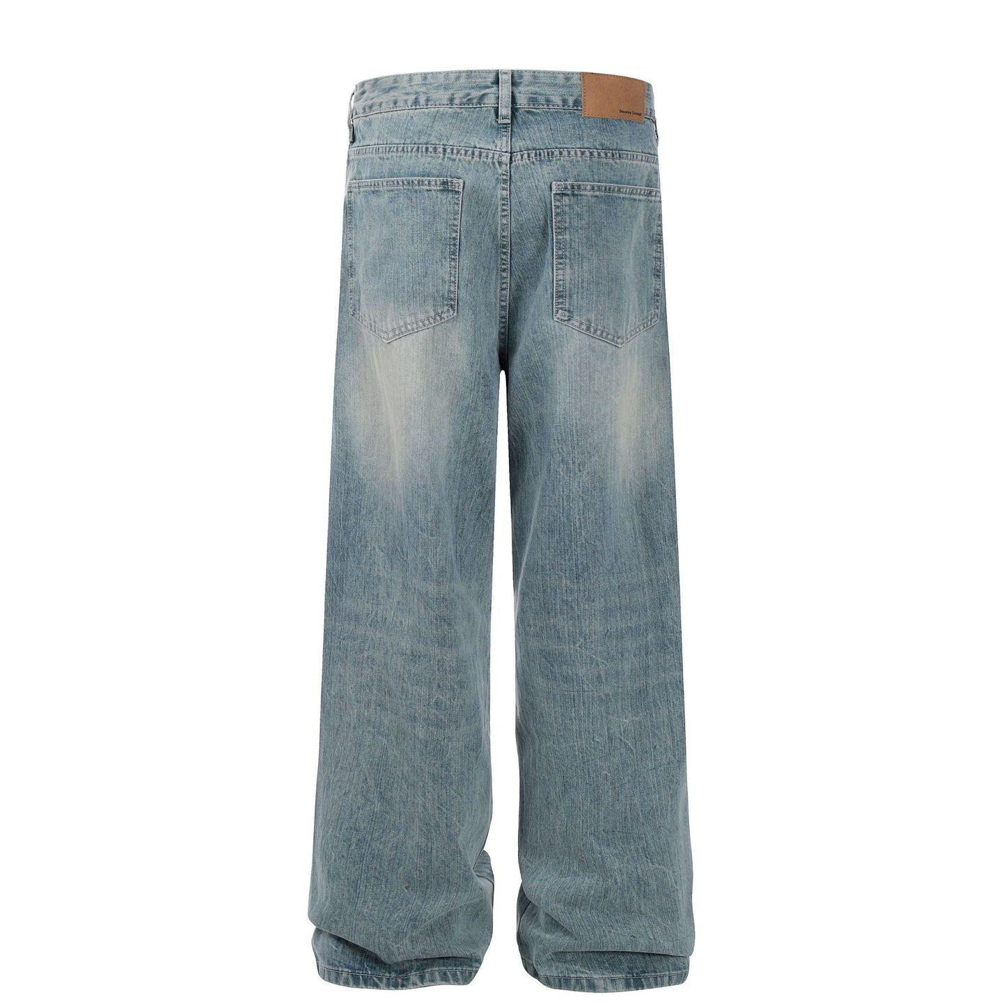 Men's High-grade Washed Blue Deconstructive Design Loose Jeans