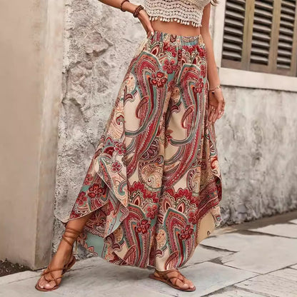 Elegant High Waist Casual Bohemian Vacation Style Wide Leg Pants