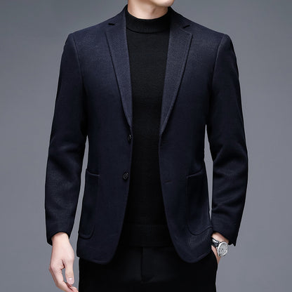 Men's Solid Color Casual Woolen Suit Thick Warm Jacket