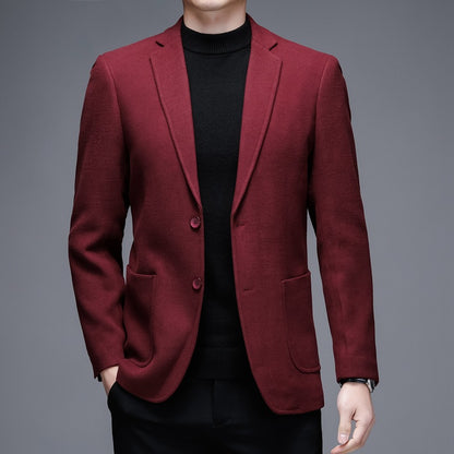Men's Solid Color Casual Woolen Suit Thick Warm Jacket