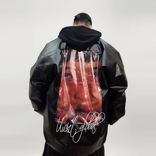 Winter Warm White Duck Down Jacket American Style Loose PU Leather Baseball Uniform Thickened Jacket