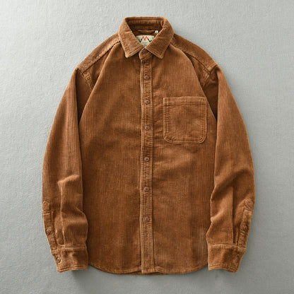 Men's Retro Loose Corduroy Long Sleeve Casual Cotton Shirt