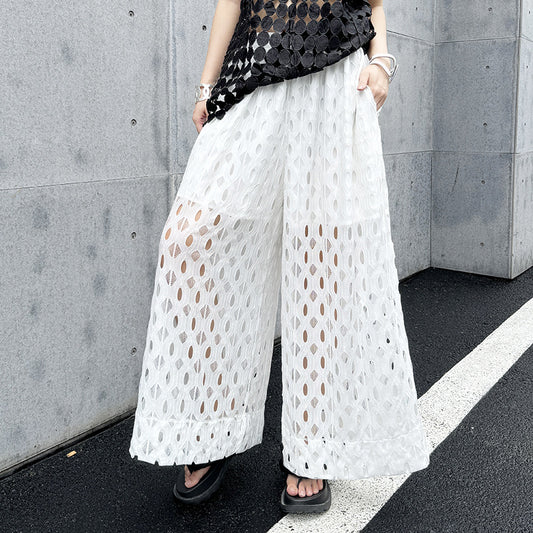 Lace Hollow-out Design Wide-leg Pants