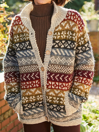 Digital Printing Winter Cardigan Long Sleeve Loose Sweater