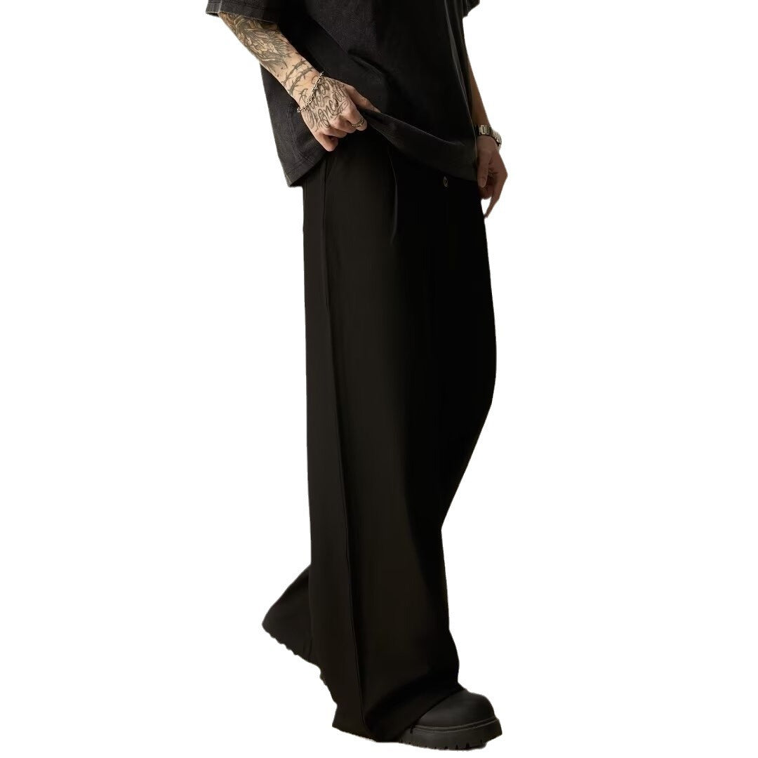 Men's Solid Color Polyester Casual Vertical Tube Wide-leg Pants