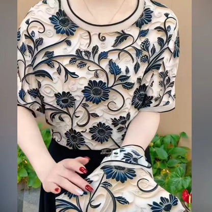 Fashionable Middle-aged And Elderly Design Sense Western Style Youthful-looking Short Sleeve