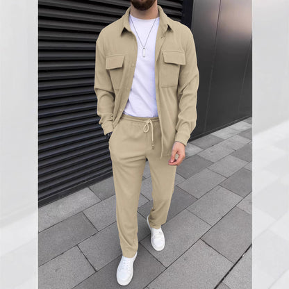 Men's Corduroy Long Sleeve Lapel Shirt Trousers Daily Casual Suit