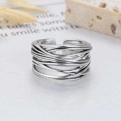 S925 Silver Fashion Vintage Distressed Cross Winding Line Ring