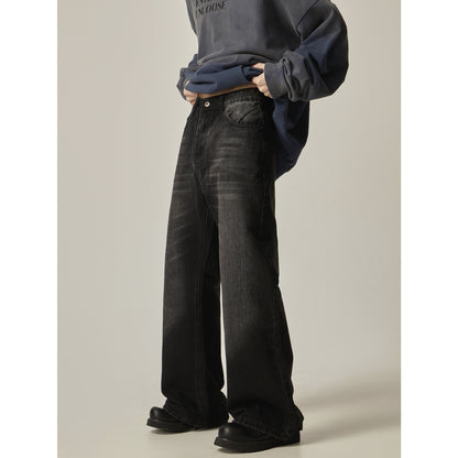 American Retro Black Loose Straight Jeans