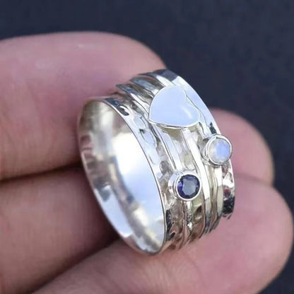 Soul Heart-dependent Diamond-embedded Rotatable Love Heart-shaped Ring