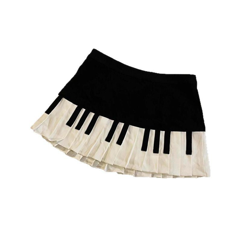 Women's All-match Retro Black And White Piano Design Skirt