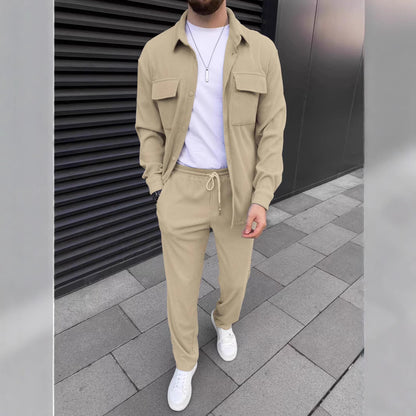 Men's Corduroy Long Sleeve Lapel Shirt Trousers Daily Casual Suit
