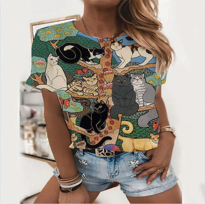 Personalized Animal Print Casual Fashion V-neck Short Sleeve