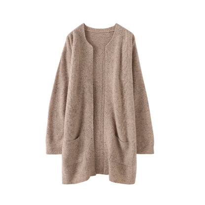 Round Neck Wool Cardigan Coat For Women