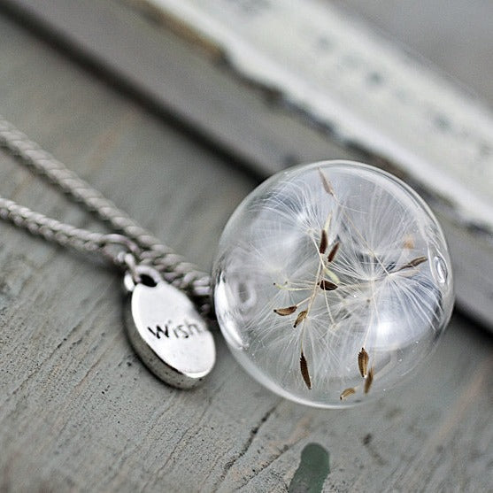 Vintage Handmade Fashion Dandelion Seed Glass Necklace