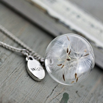 Vintage Handmade Fashion Dandelion Seed Glass Necklace
