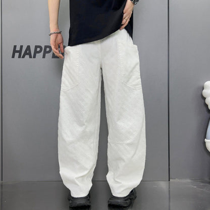 Loose Straight Washed Denim Large Pocket Pants Trendy