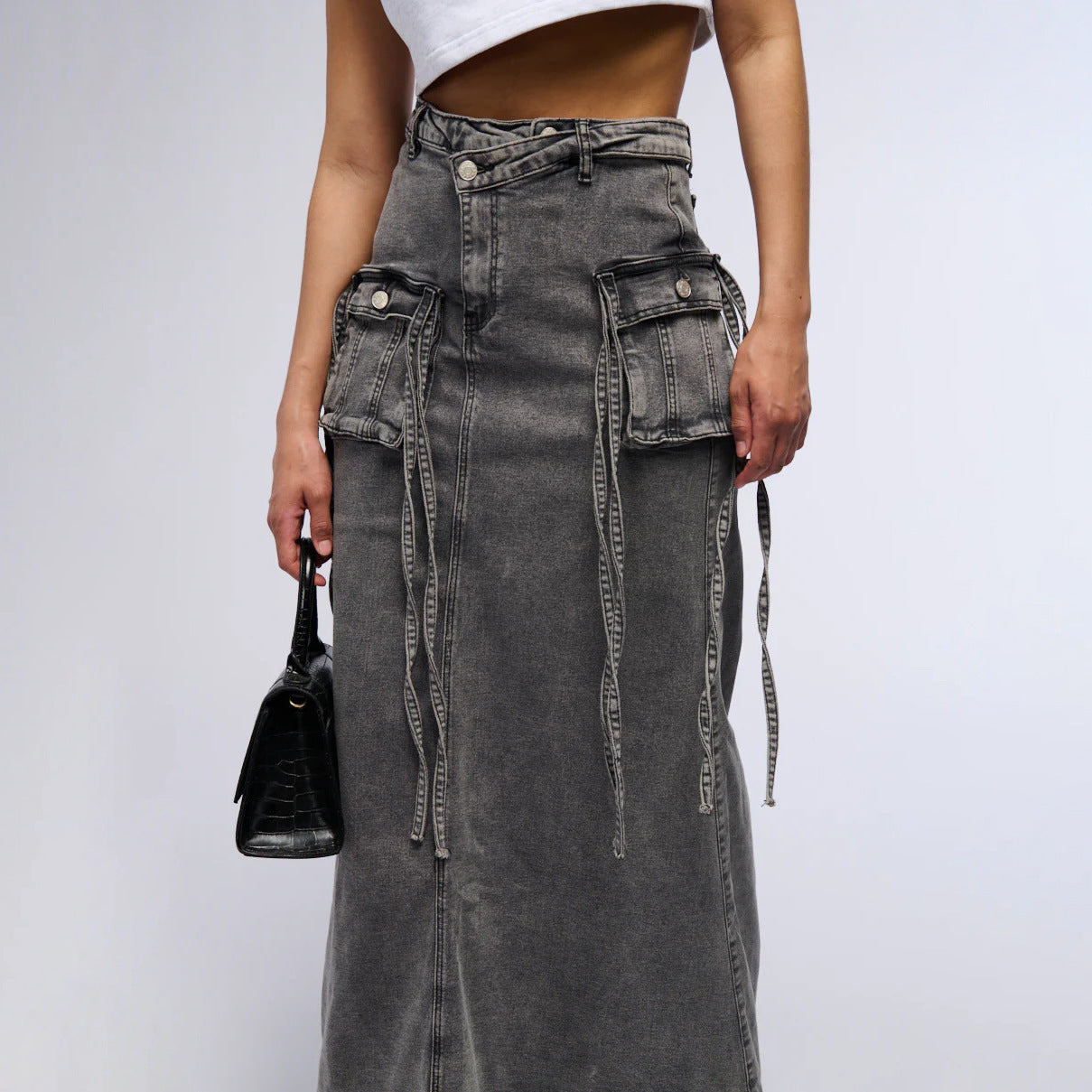 Women's American-style Retro Wrong Waist Denim Overalls Skirt
