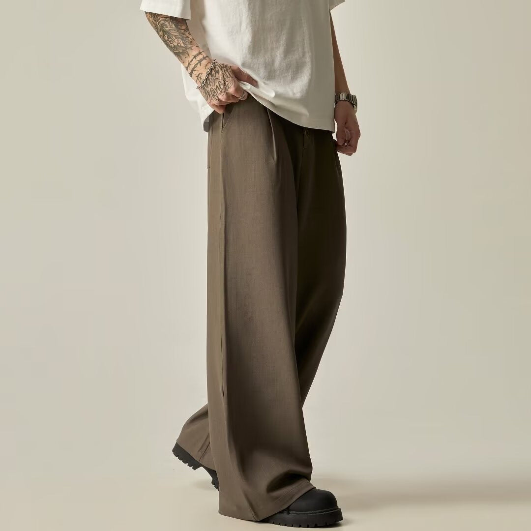 Men's Solid Color Polyester Casual Vertical Tube Wide-leg Pants