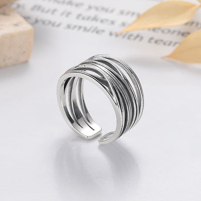 S925 Silver Fashion Vintage Distressed Cross Winding Line Ring