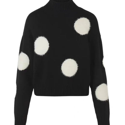 Autumn New Half Turtleneck Polka Dot Temperament Crew Neck Pullover Sweater Women