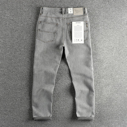 Retro Washed Distressed Cement Gray Jeans For Men