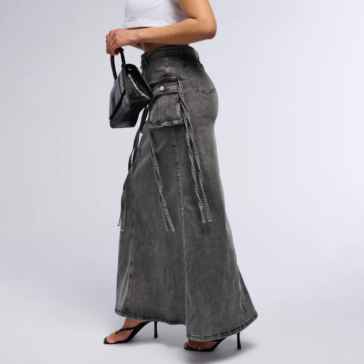 Women's American-style Retro Wrong Waist Denim Overalls Skirt